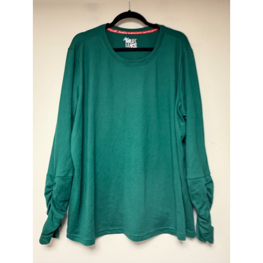 Muk‎ Luks Women's Green Long Sleeve Ruched Sleeve Casual Top Shirt Plus Size
